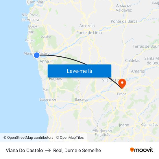 Viana Do Castelo to Real, Dume e Semelhe map
