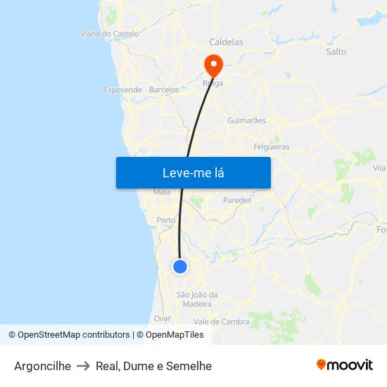 Argoncilhe to Real, Dume e Semelhe map