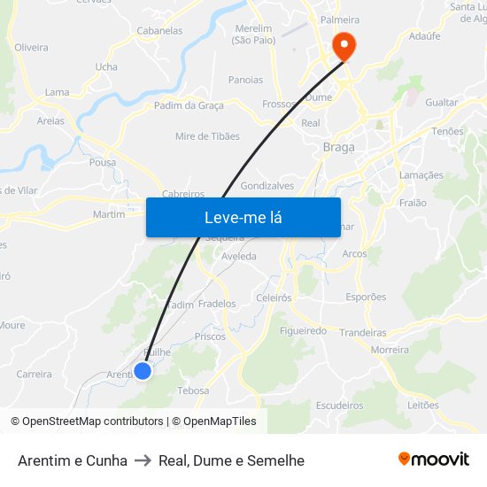 Arentim e Cunha to Real, Dume e Semelhe map