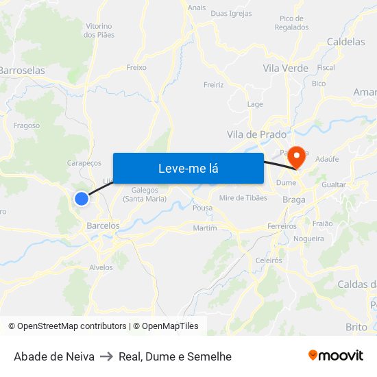 Abade de Neiva to Real, Dume e Semelhe map