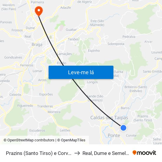 Prazins (Santo Tirso) e Corvite to Real, Dume e Semelhe map