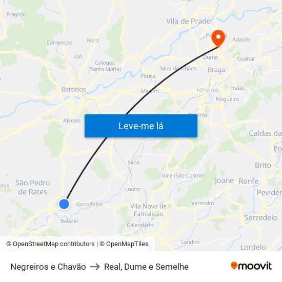 Negreiros e Chavão to Real, Dume e Semelhe map