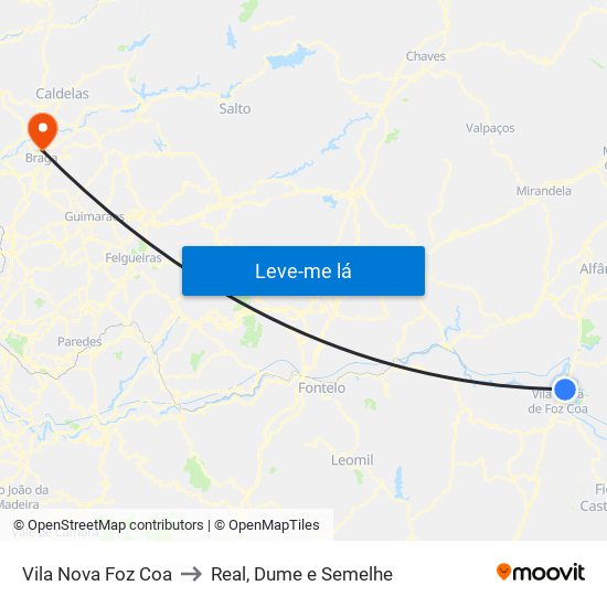 Vila Nova Foz Coa to Real, Dume e Semelhe map