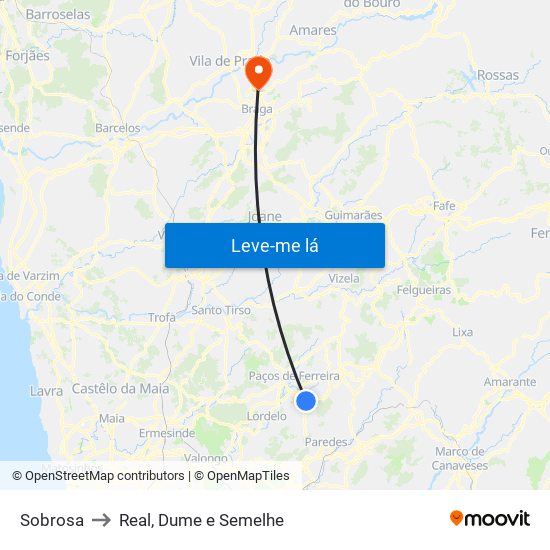 Sobrosa to Real, Dume e Semelhe map