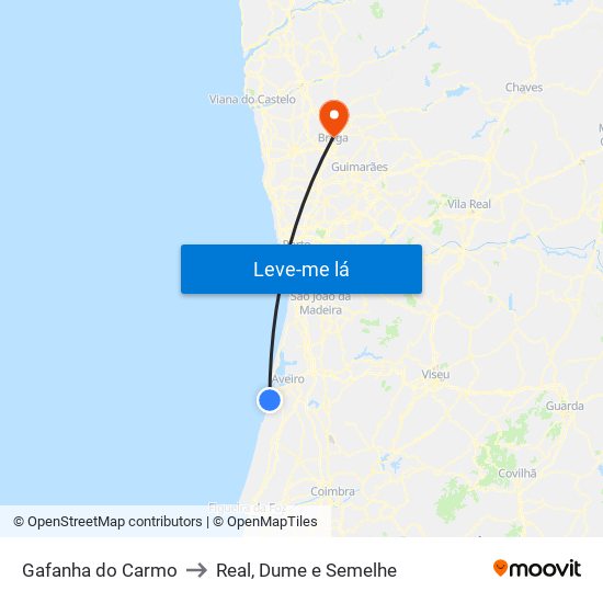 Gafanha do Carmo to Real, Dume e Semelhe map