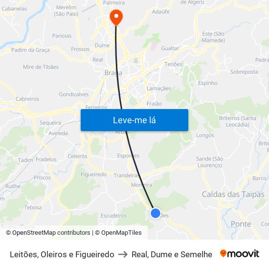Leitões, Oleiros e Figueiredo to Real, Dume e Semelhe map
