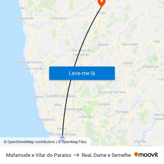 Mafamude e Vilar do Paraíso to Real, Dume e Semelhe map