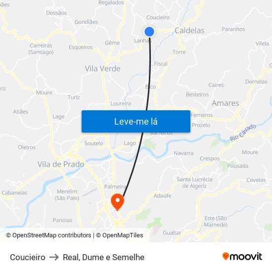 Coucieiro to Real, Dume e Semelhe map