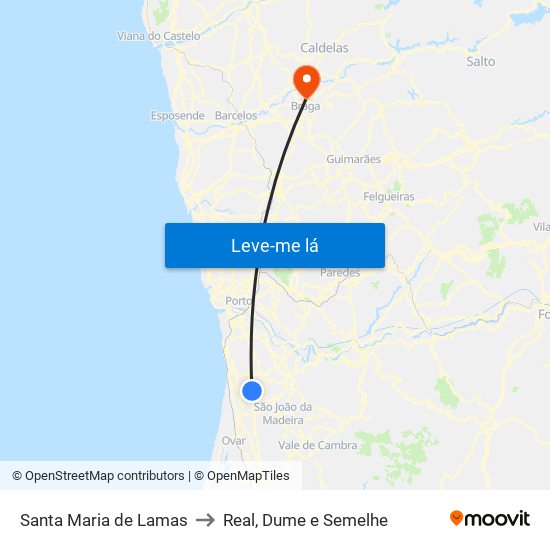 Santa Maria de Lamas to Real, Dume e Semelhe map