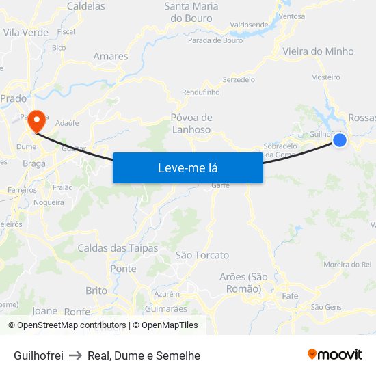 Guilhofrei to Real, Dume e Semelhe map