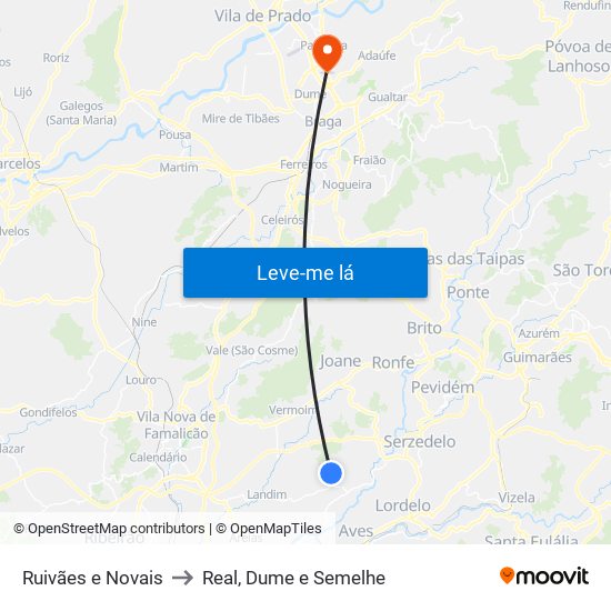 Ruivães e Novais to Real, Dume e Semelhe map