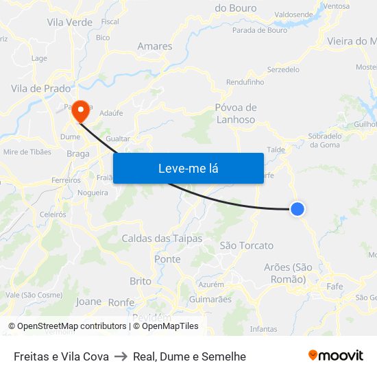 Freitas e Vila Cova to Real, Dume e Semelhe map