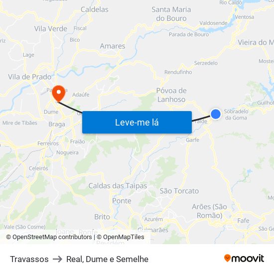 Travassos to Real, Dume e Semelhe map