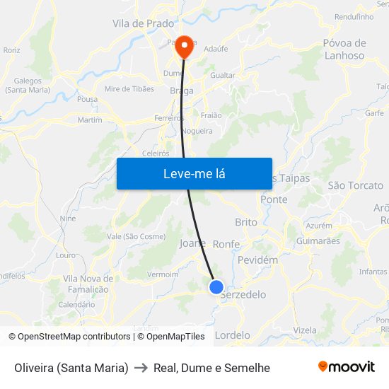 Oliveira (Santa Maria) to Real, Dume e Semelhe map