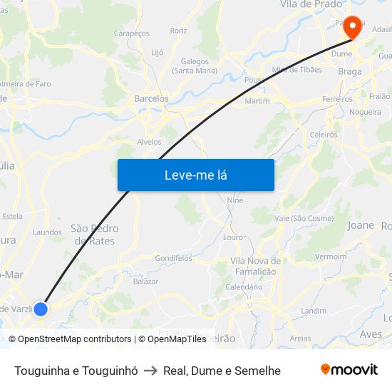 Touguinha e Touguinhó to Real, Dume e Semelhe map