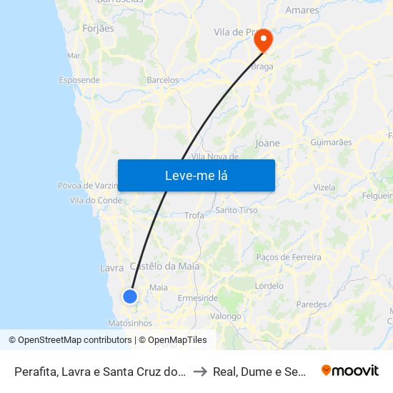 Perafita, Lavra e Santa Cruz do Bispo to Real, Dume e Semelhe map