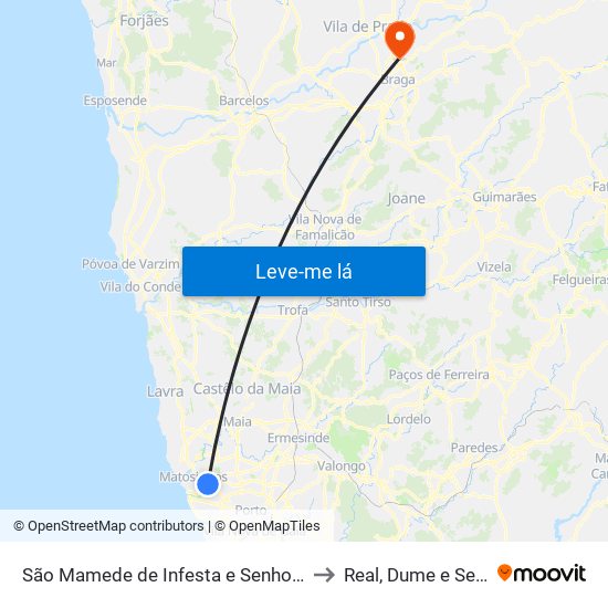 São Mamede de Infesta e Senhora da Hora to Real, Dume e Semelhe map