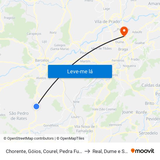 Chorente, Góios, Courel, Pedra Furada e Gueral to Real, Dume e Semelhe map