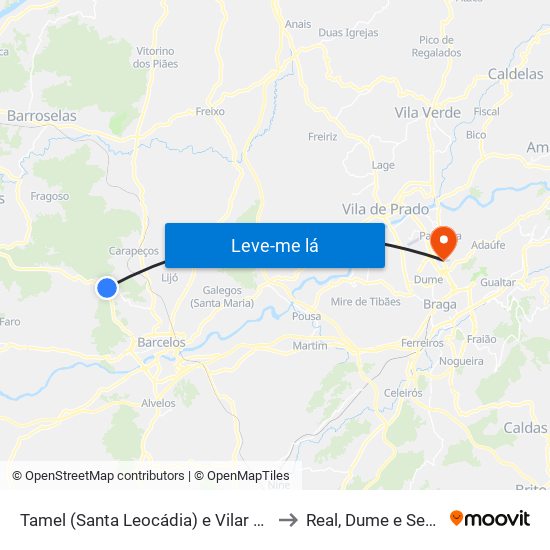 Tamel (Santa Leocádia) e Vilar do Monte to Real, Dume e Semelhe map