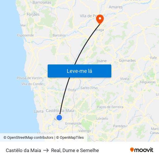 Castêlo da Maia to Real, Dume e Semelhe map