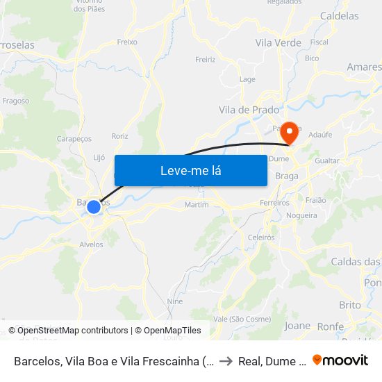 Barcelos, Vila Boa e Vila Frescainha (São Martinho e São Pedro) to Real, Dume e Semelhe map