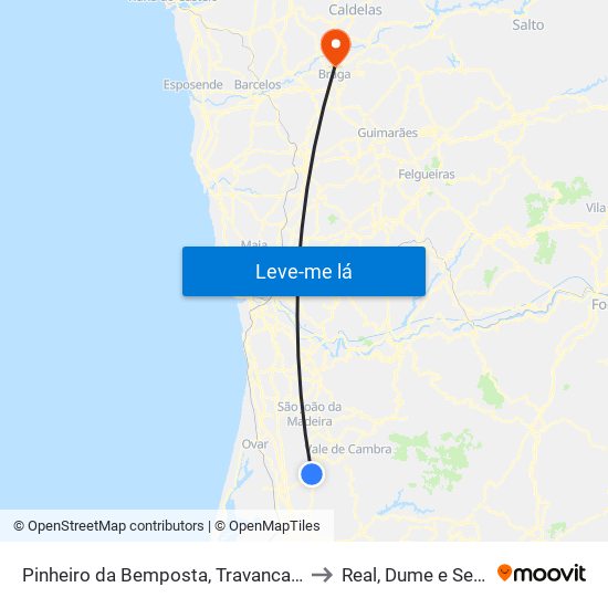 Pinheiro da Bemposta, Travanca e Palmaz to Real, Dume e Semelhe map