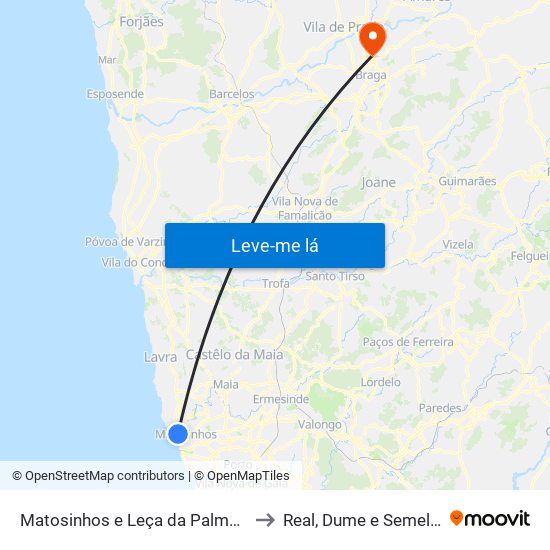 Matosinhos e Leça da Palmeira to Real, Dume e Semelhe map