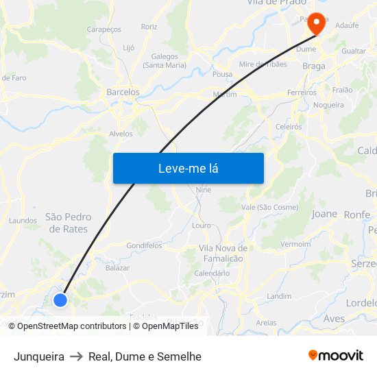 Junqueira to Real, Dume e Semelhe map