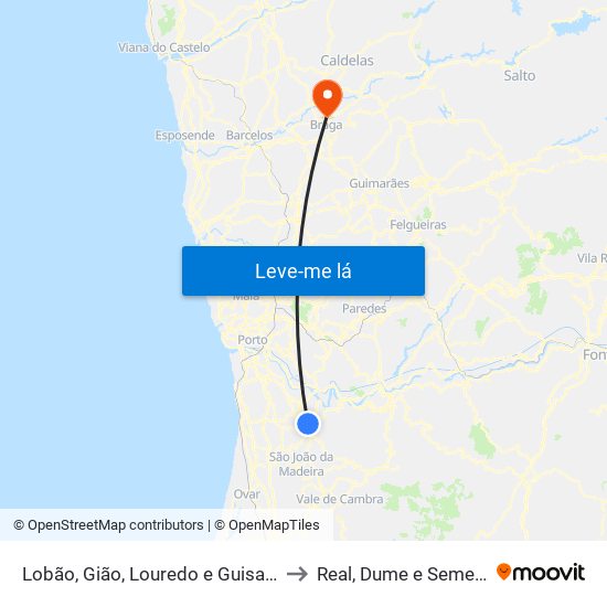 Lobão, Gião, Louredo e Guisande to Real, Dume e Semelhe map