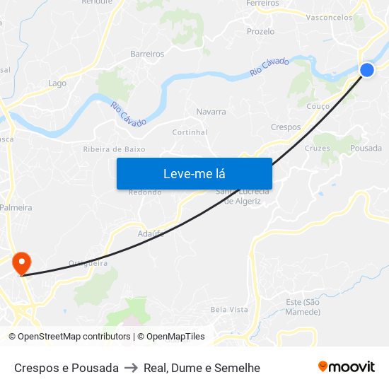 Crespos e Pousada to Real, Dume e Semelhe map