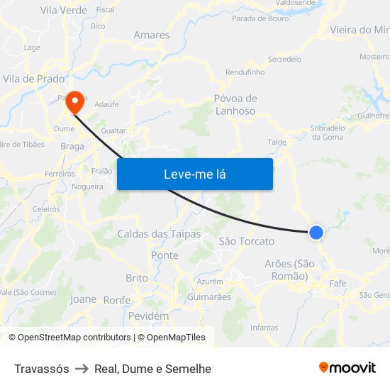 Travassós to Real, Dume e Semelhe map