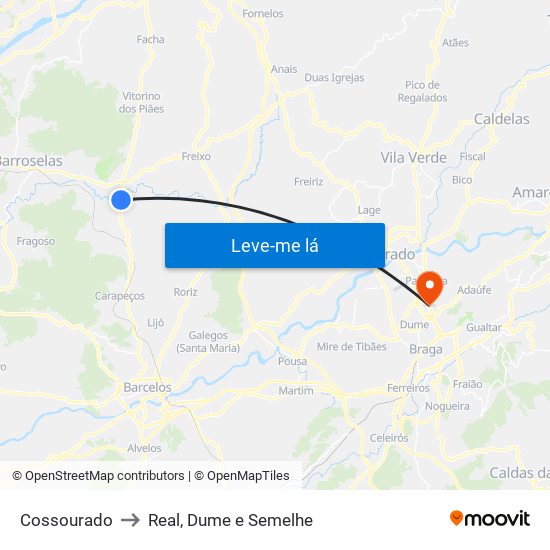 Cossourado to Real, Dume e Semelhe map