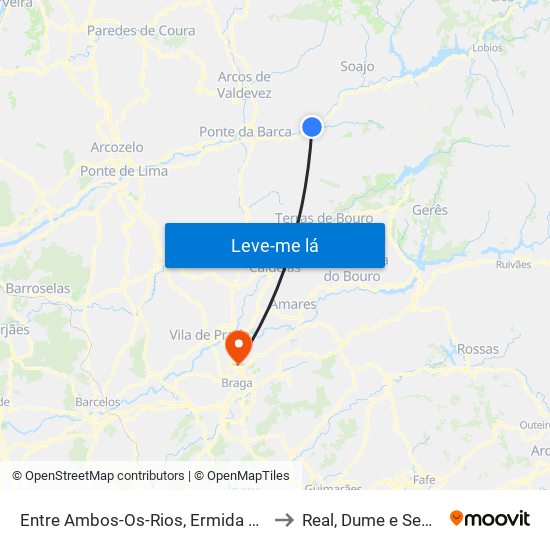 Entre Ambos-Os-Rios, Ermida e Germil to Real, Dume e Semelhe map