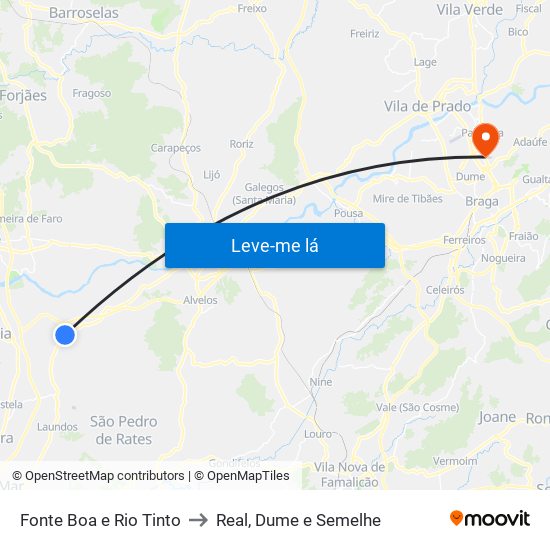 Fonte Boa e Rio Tinto to Real, Dume e Semelhe map