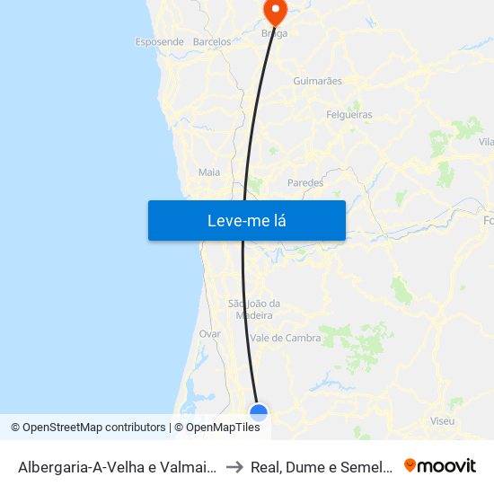 Albergaria-A-Velha e Valmaior to Real, Dume e Semelhe map