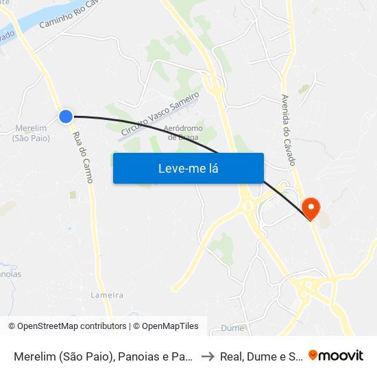 Merelim (São Paio), Panoias e Parada de Tibães to Real, Dume e Semelhe map