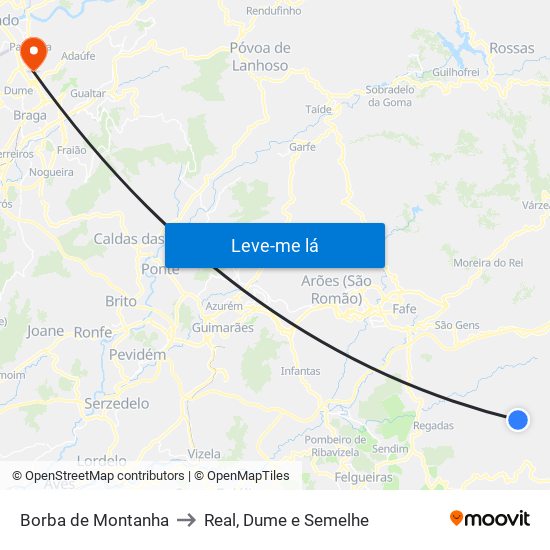 Borba de Montanha to Real, Dume e Semelhe map