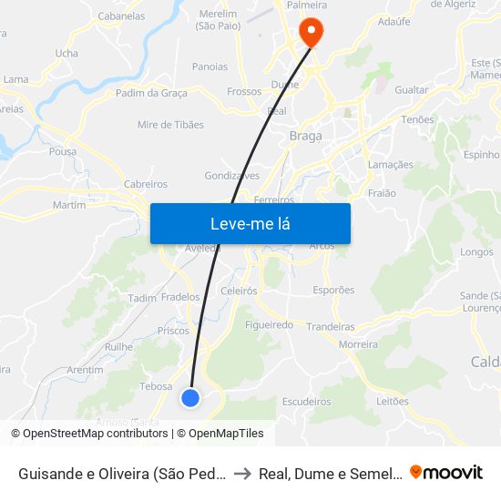 Guisande e Oliveira (São Pedro) to Real, Dume e Semelhe map