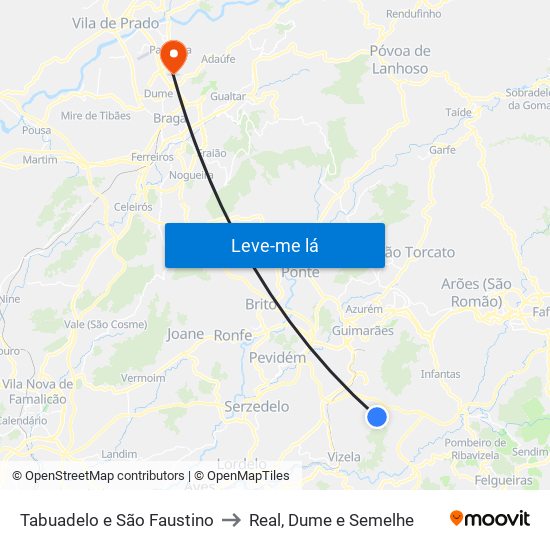 Tabuadelo e São Faustino to Real, Dume e Semelhe map