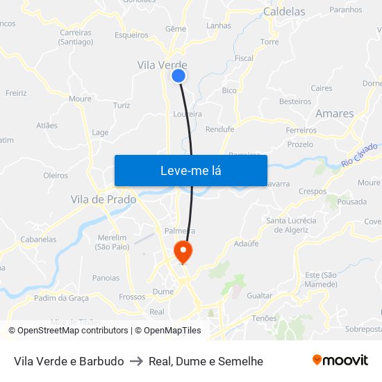 Vila Verde e Barbudo to Real, Dume e Semelhe map