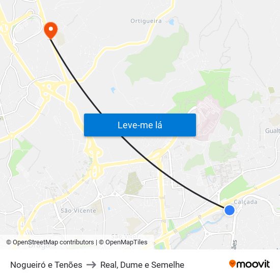 Nogueiró e Tenões to Real, Dume e Semelhe map