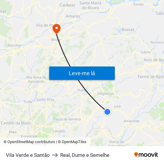 Vila Verde e Santão to Real, Dume e Semelhe map