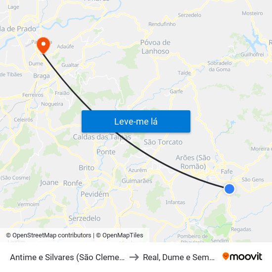 Antime e Silvares (São Clemente) to Real, Dume e Semelhe map