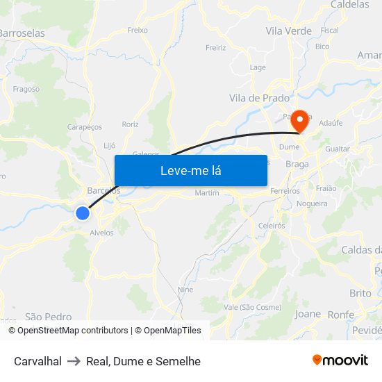 Carvalhal to Real, Dume e Semelhe map