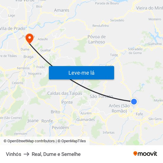 Vinhós to Real, Dume e Semelhe map