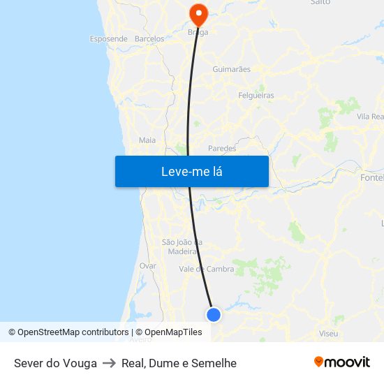 Sever do Vouga to Real, Dume e Semelhe map