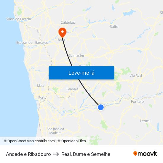 Ancede e Ribadouro to Real, Dume e Semelhe map