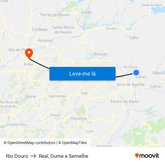 Rio Douro to Real, Dume e Semelhe map