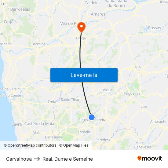 Carvalhosa to Real, Dume e Semelhe map