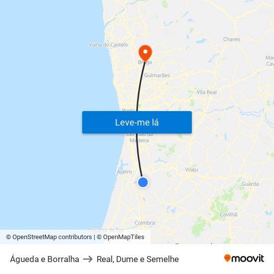 Águeda e Borralha to Real, Dume e Semelhe map